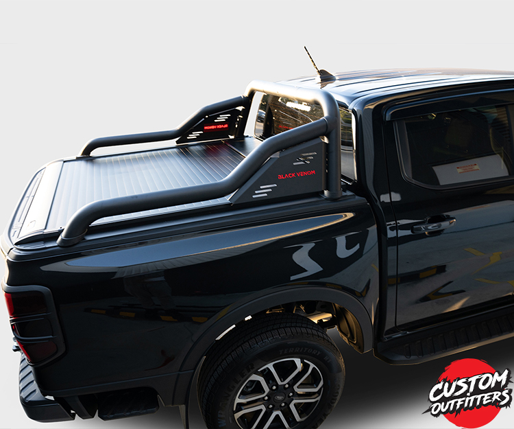 Black Venom Electric Roller Shutter + Black Venom Extended Sports Bar to suit Next Gen Ford Ranger 2022-2024