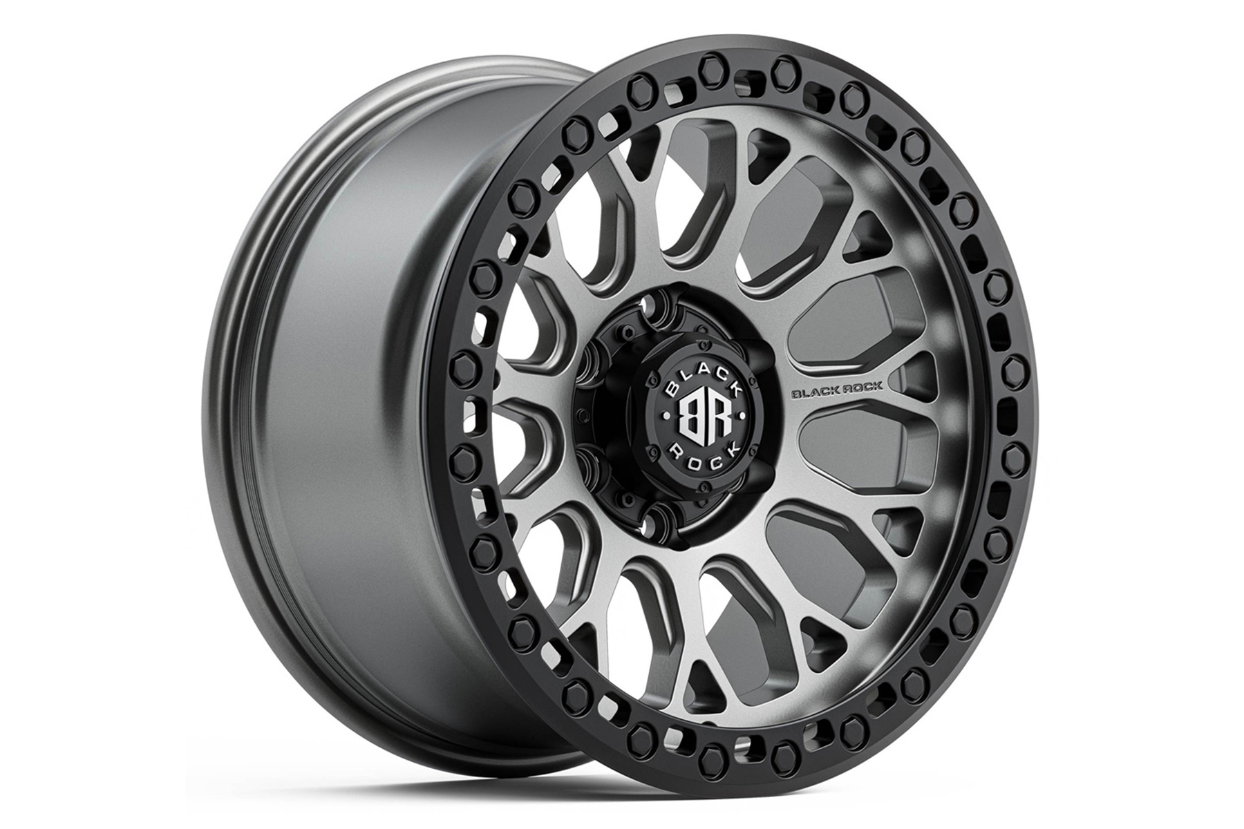 Black Rock Spider Gunmetal Grey with Black Ring 17x9 6/139.7 (Each)