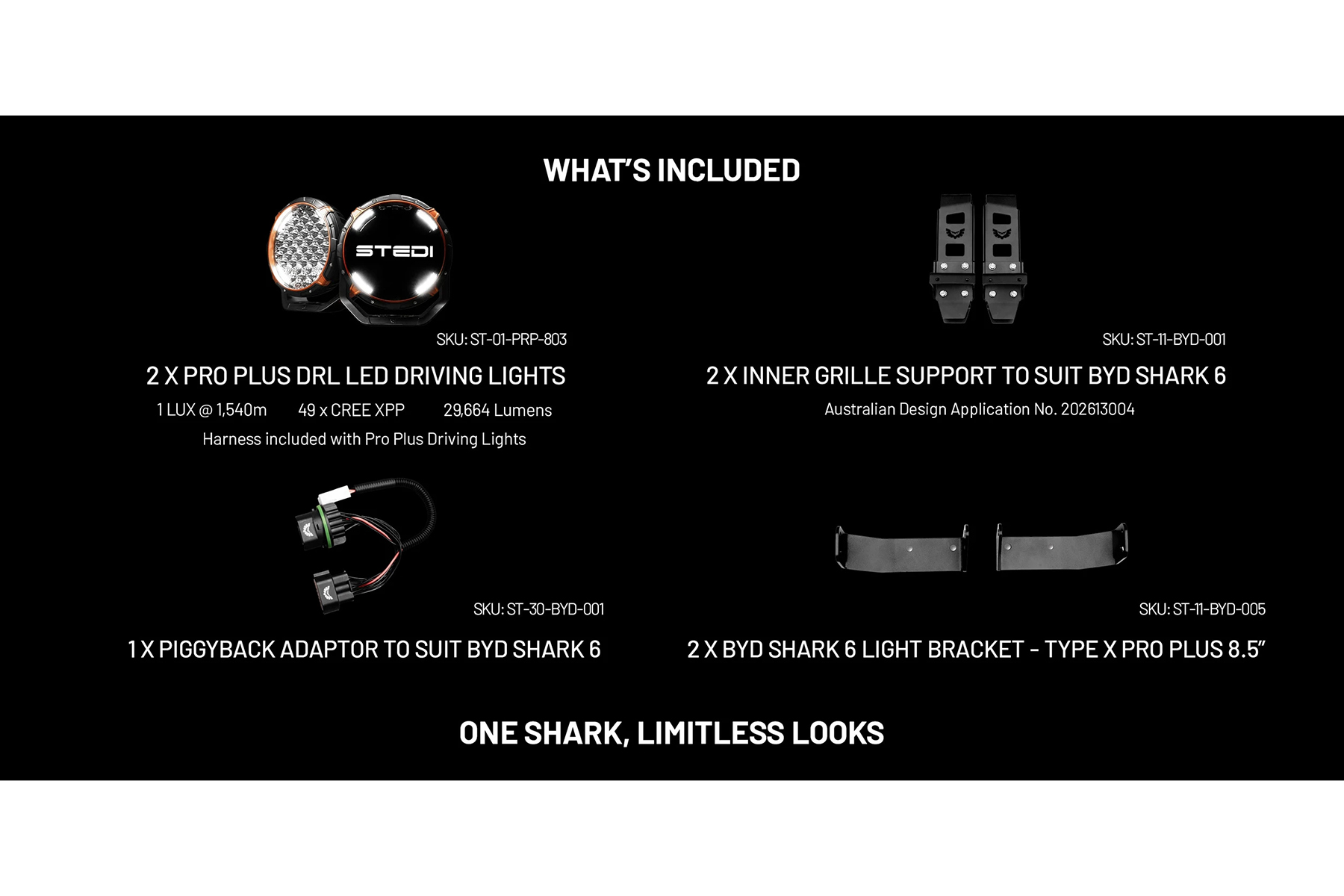 BYD Shark Stedi Type X Pro PLUS Driving Lights + Mounting Kit (2025+) - Image 2